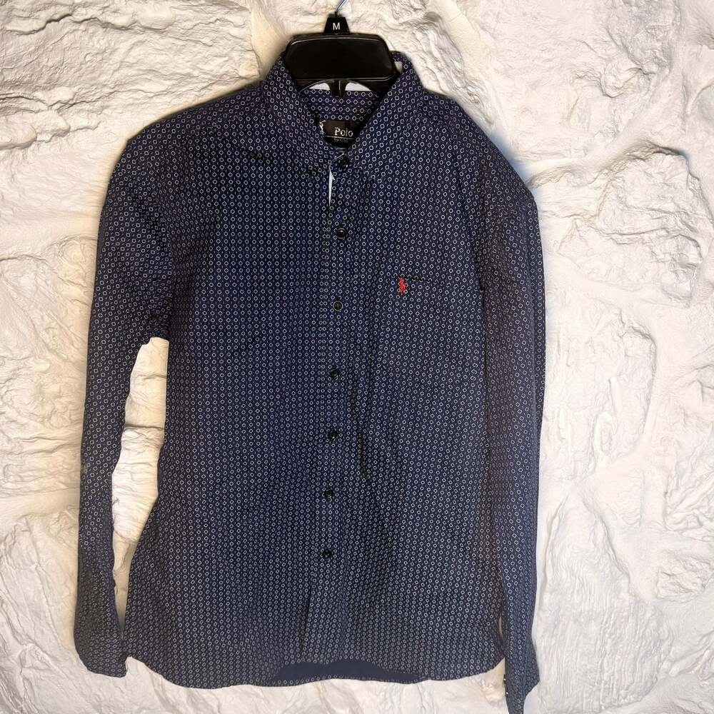 Boys Polo Ralph Lauren Long Sleeve Button Down Geometric Pattern Shirt YL